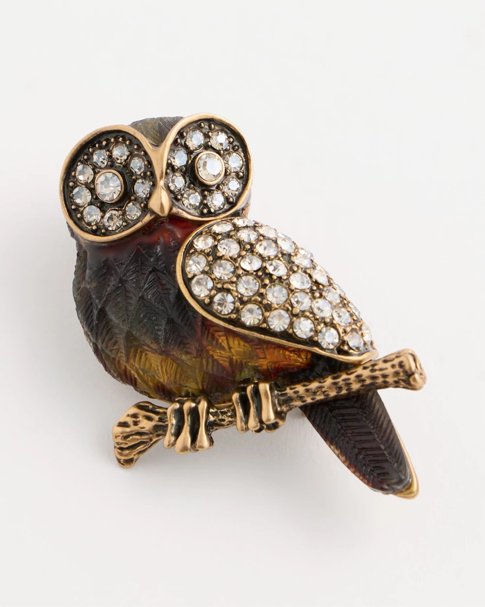 Faux Diamond Owl Brooch