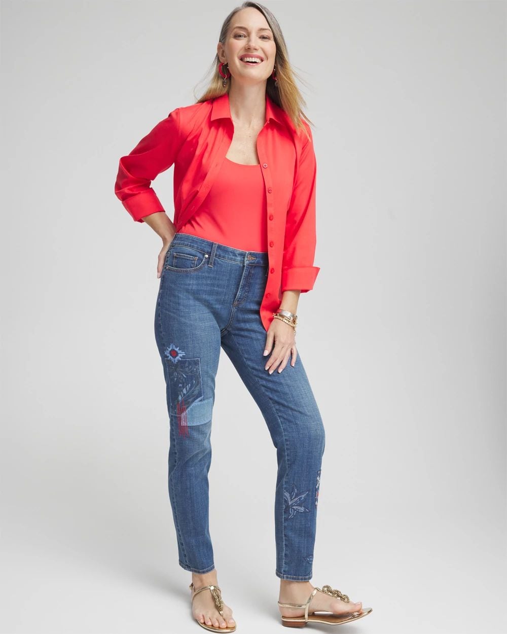 Petite Girlfriend Patchwork Ankle Jeans