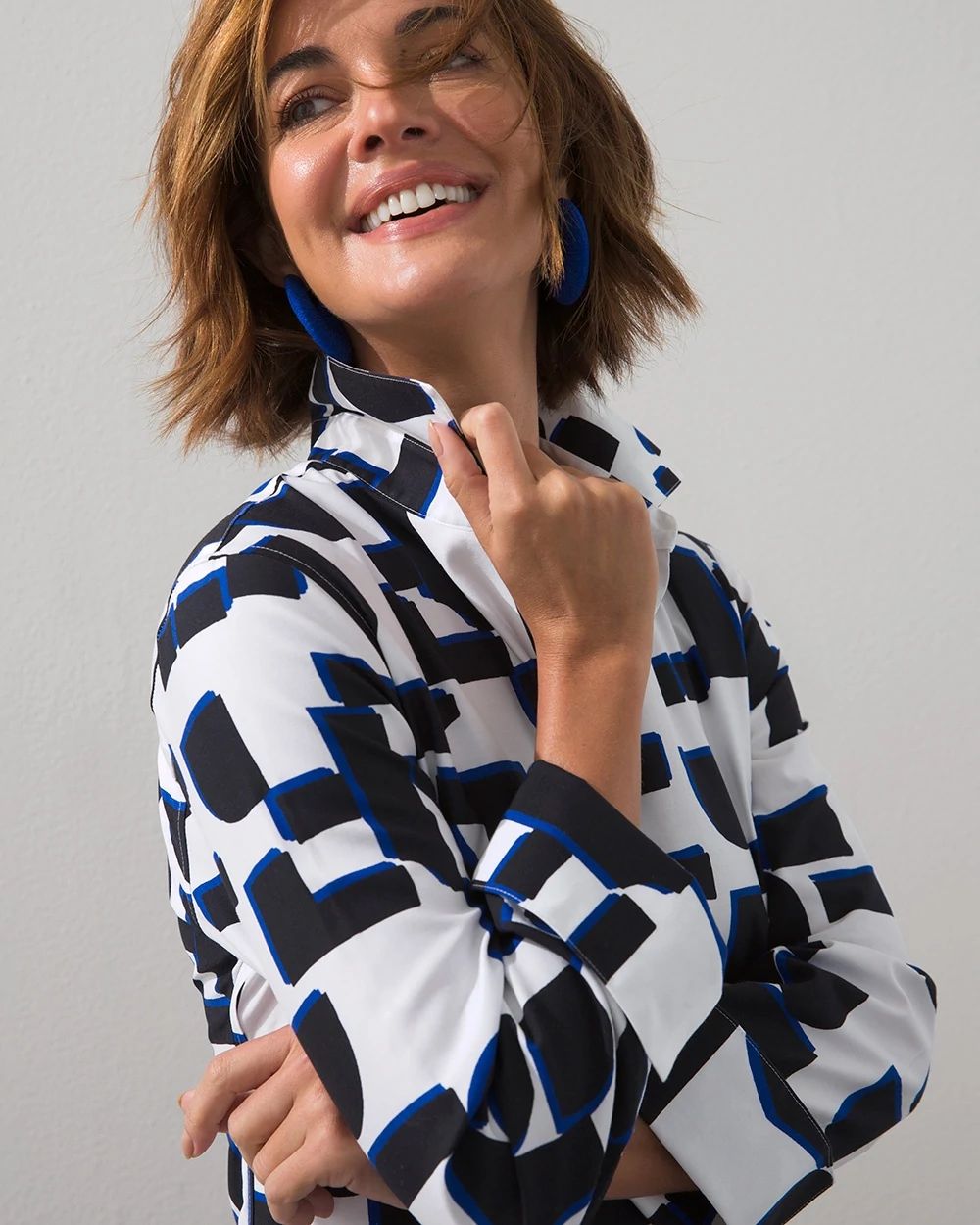 No-Iron Block Print Shirt