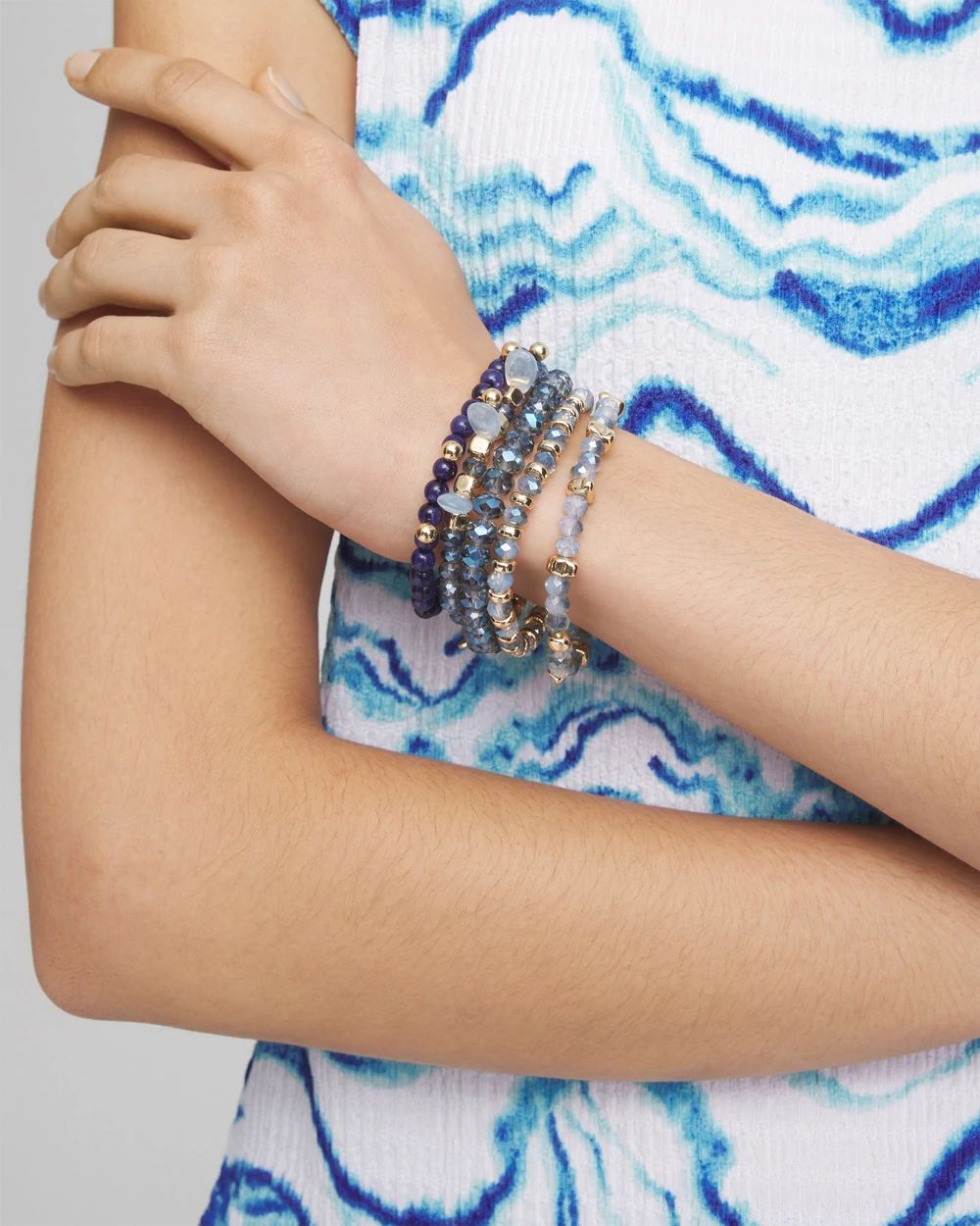 Blue Multi Stretch Set of Five Bracelets