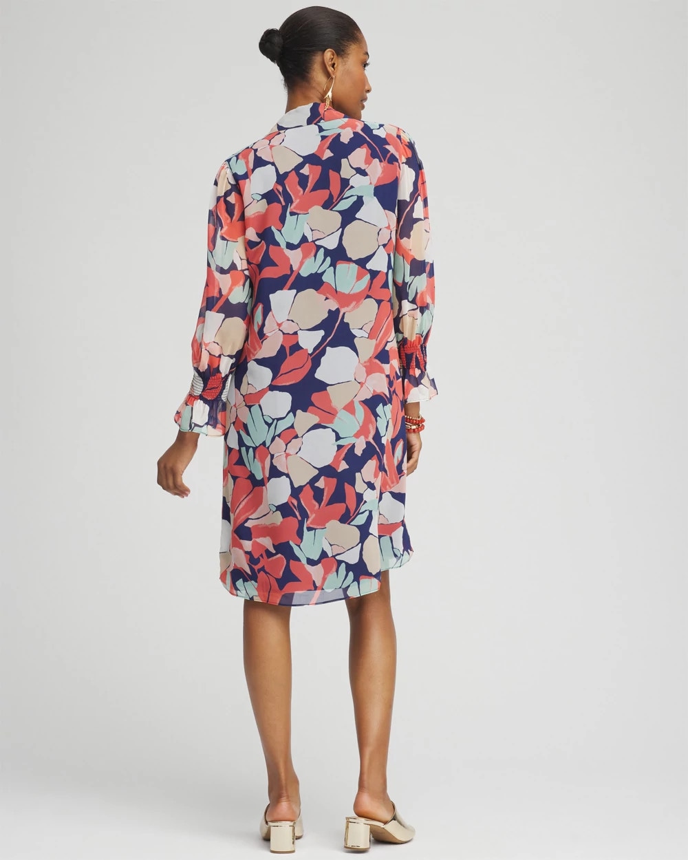 Abstract Ruffle Front Shirt Dress