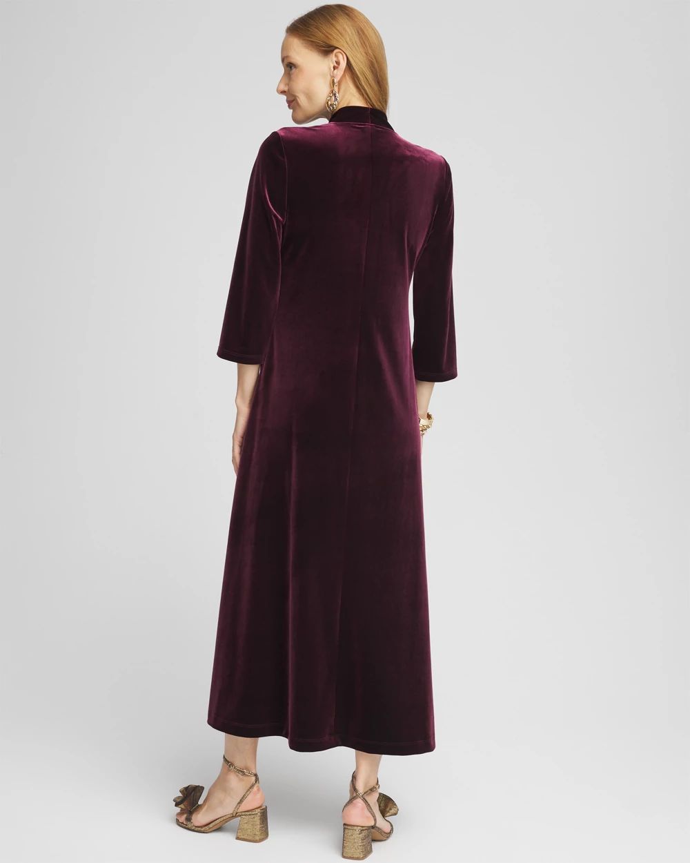 V-Neck Velour Midi Dress