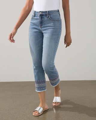 Girlfriend Embroidered Fray Hem Crops