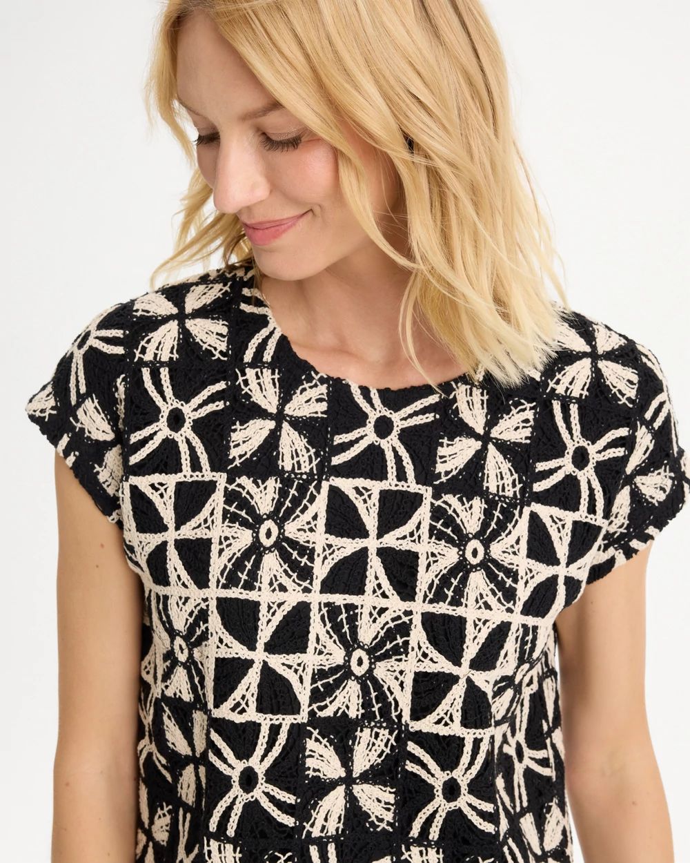 Cotton-Blend Crochet Dolman Tee click to view larger image.