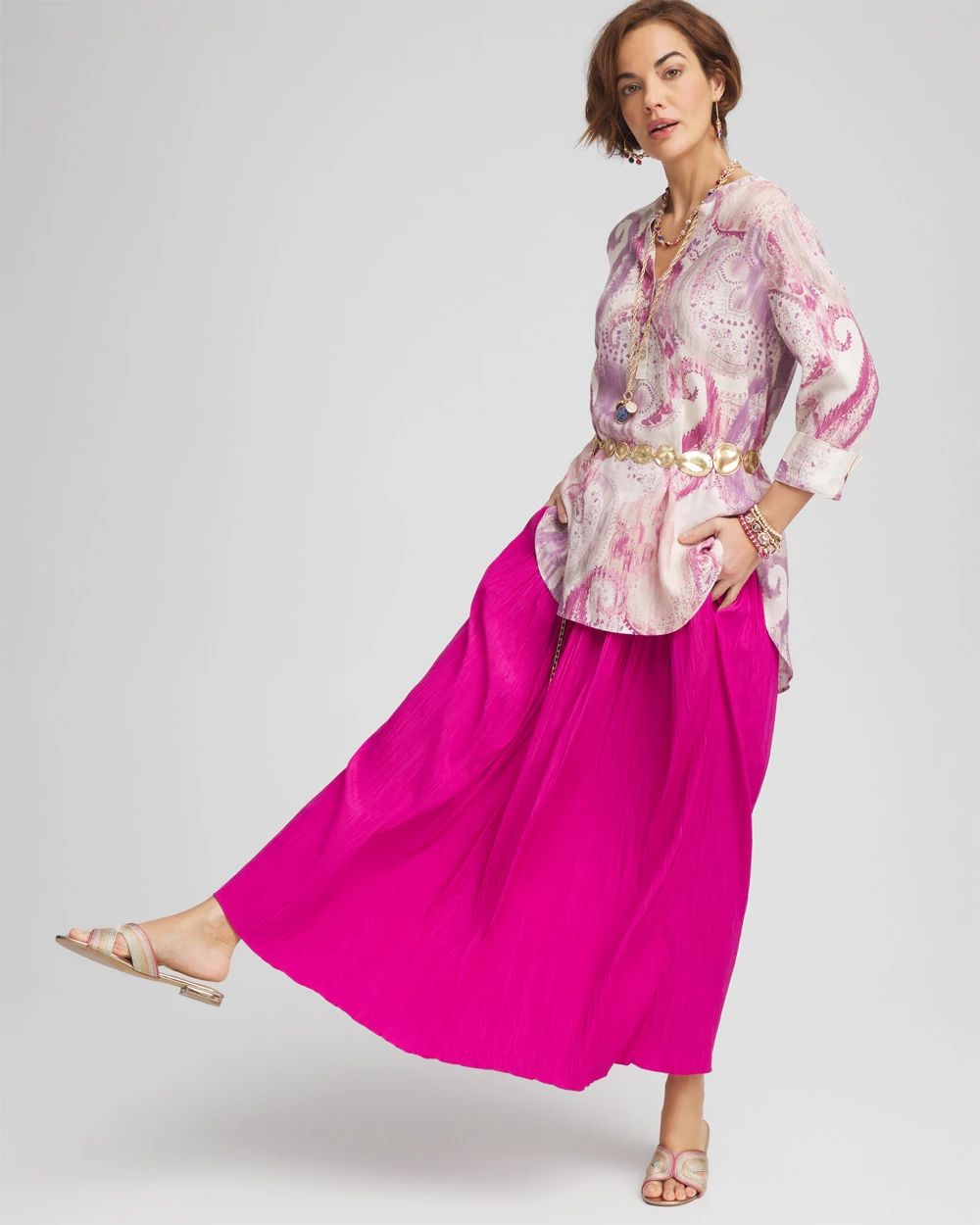 Pull-on Pleated Maxi Skirt