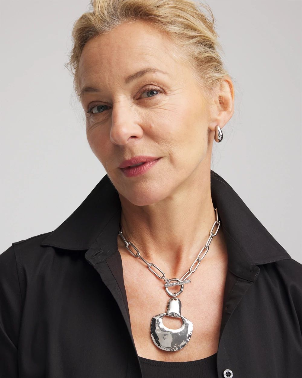 Silvertone Toggle Pendant Necklace