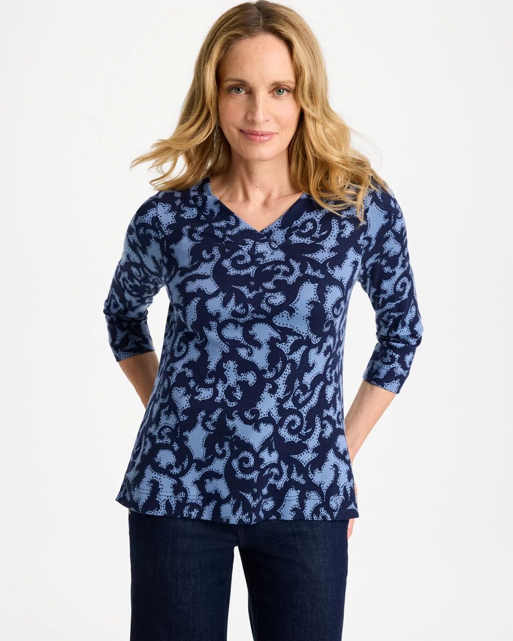 Printed Pima Cotton 3/4 Sleeve Tee