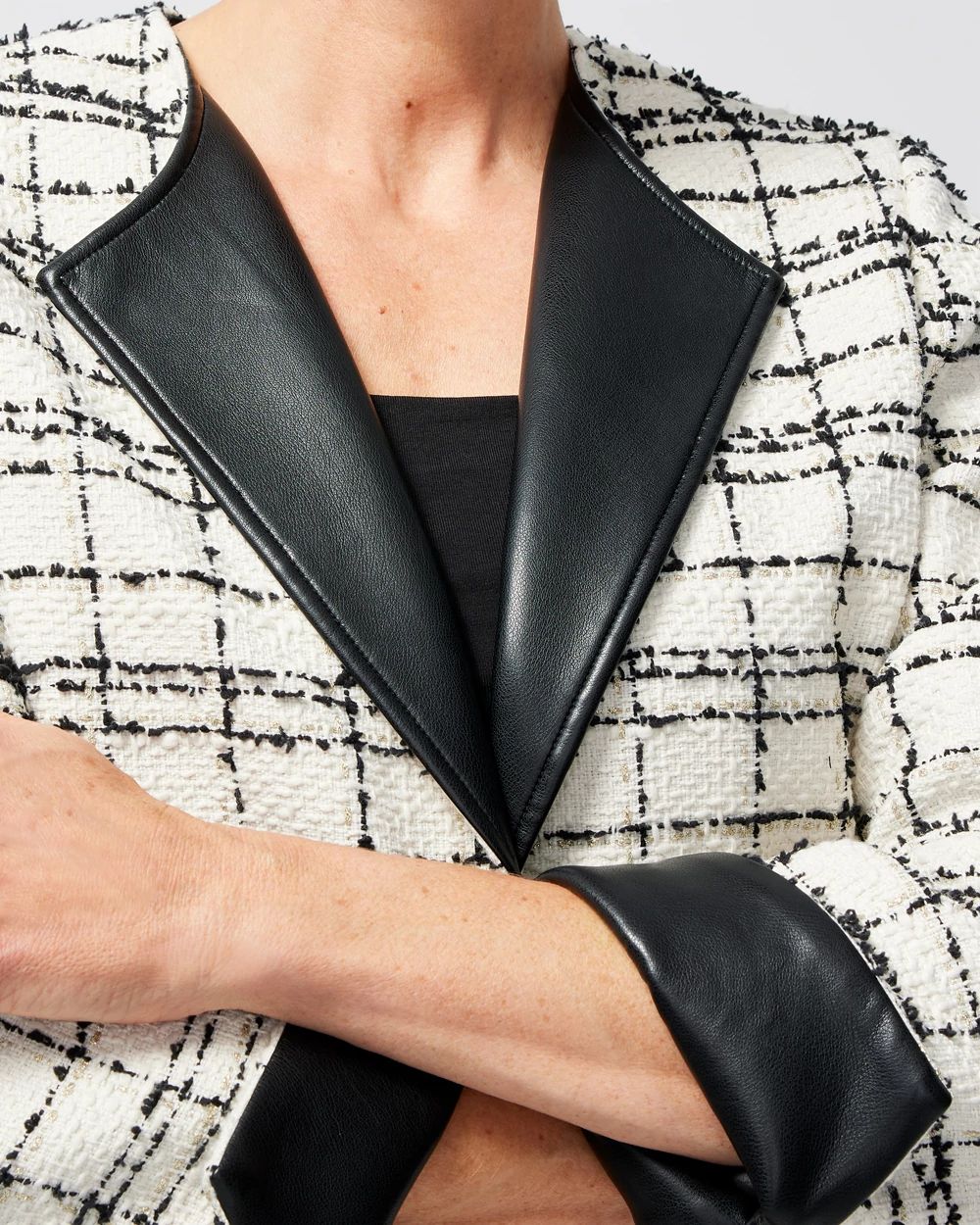 Tweed Faux Leather Trim Jacket