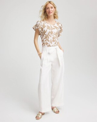 Linen Leaf Print Flutter Sleeve Tee click to view larger image.