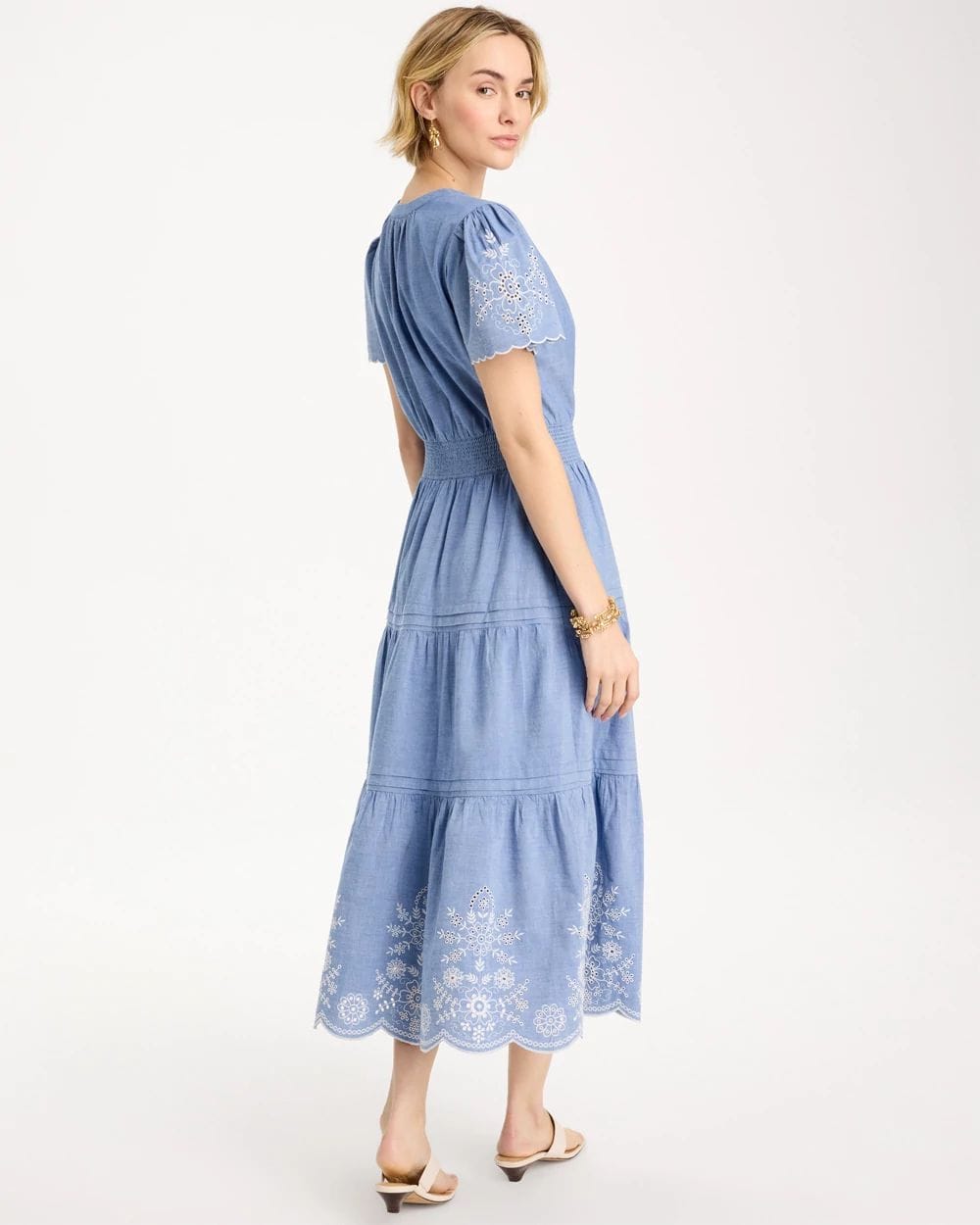Petite Chambray Embroidered Dress