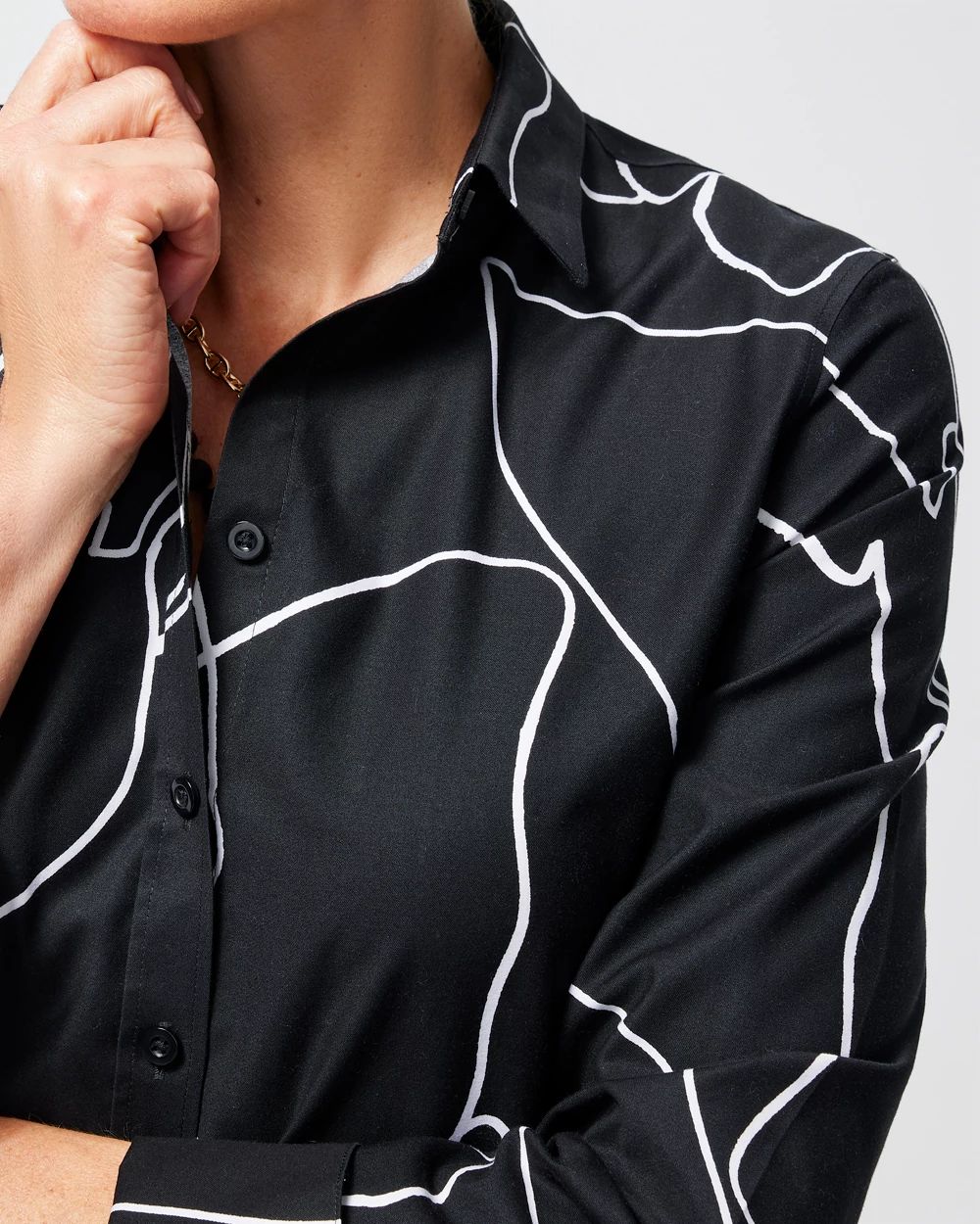 No Iron Stretch Line Print Shirt