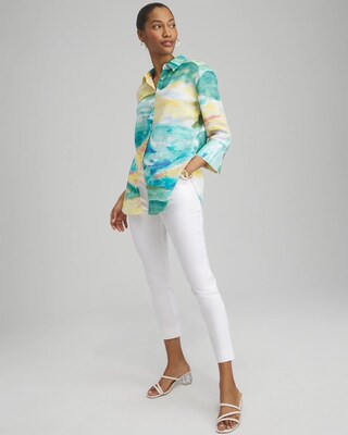 No Iron™ Linen Watercolor 3/4 Sleeve Shirt