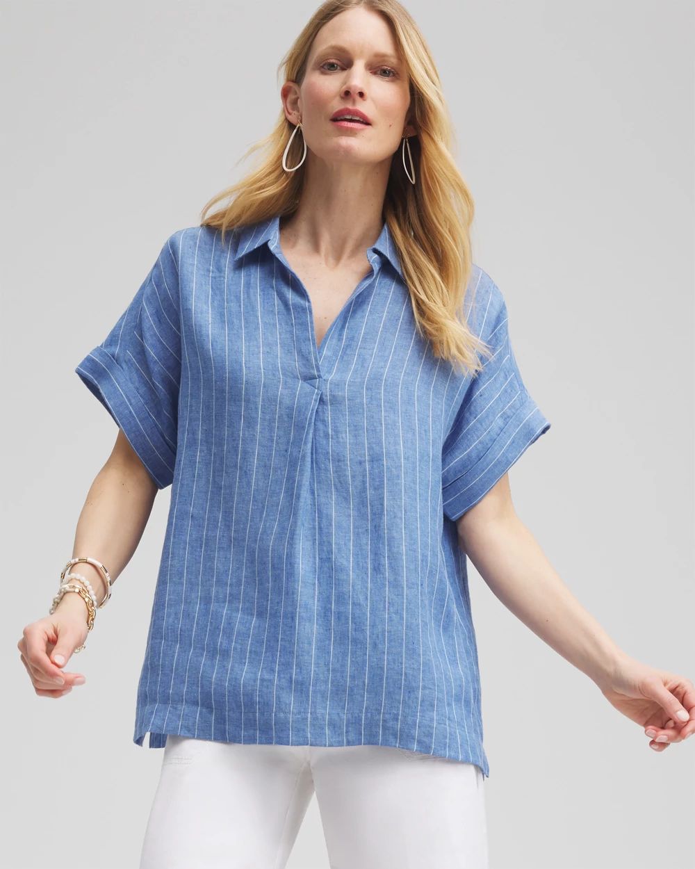 Linen Stripe Popover Top