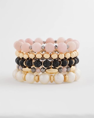 Pink Stretch Set of Five Beaded Bracelets click to view larger image.