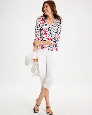 Cotton Stretch 3/4 Sleeve Floral Tee click to view larger image.