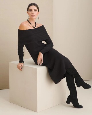 Peek-a-Boo Shoulder Midi Sweater Dress