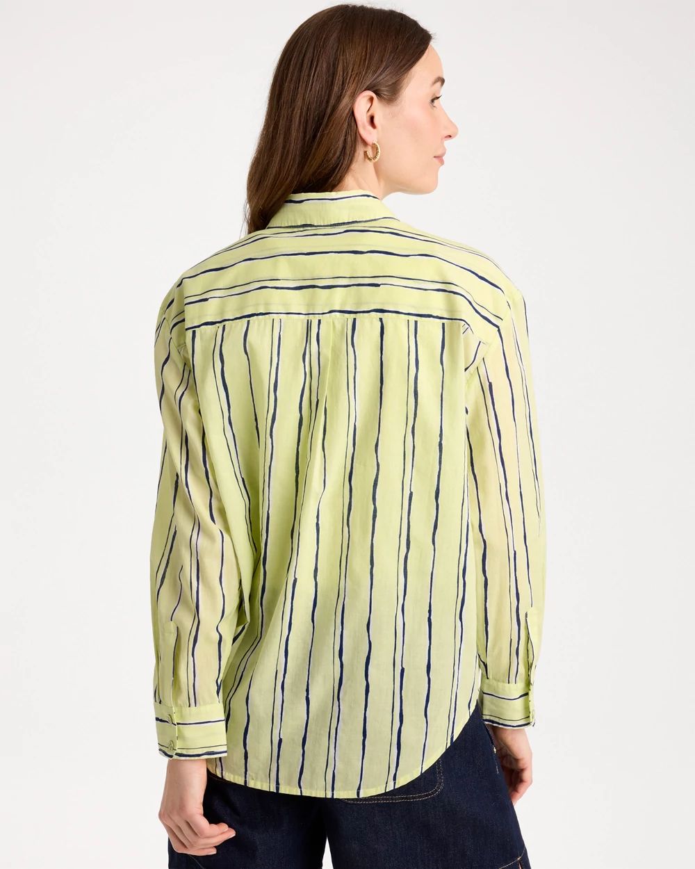 Cotton Voile Collared Striped Shirt click to view larger image.