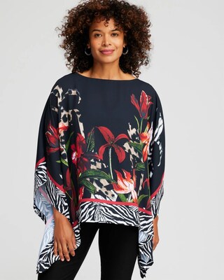 Mixed Floral Animal Print Poncho