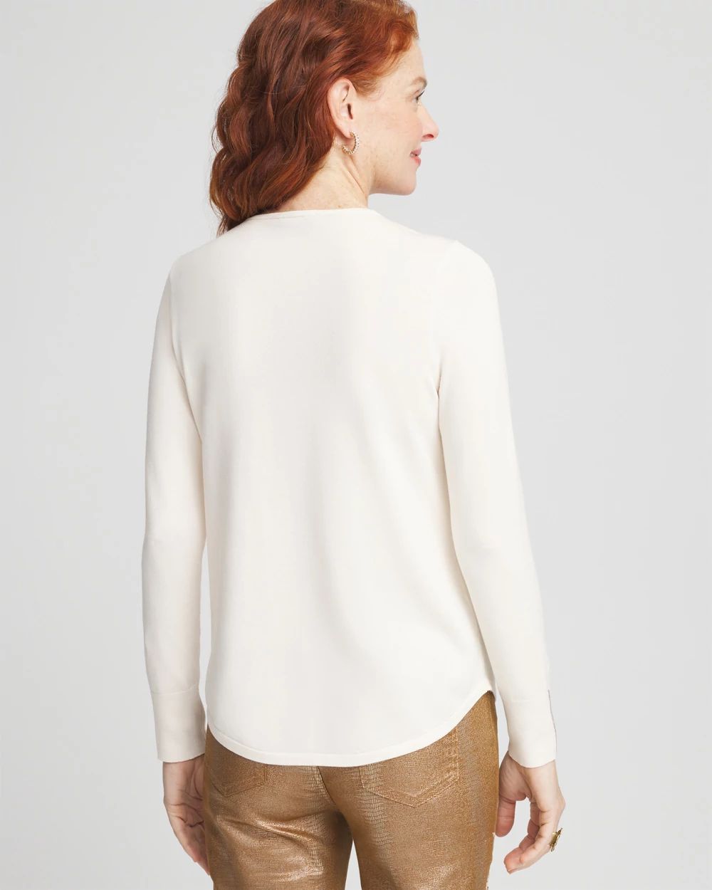 Caviar Trim V-Neck Pullover Sweater
