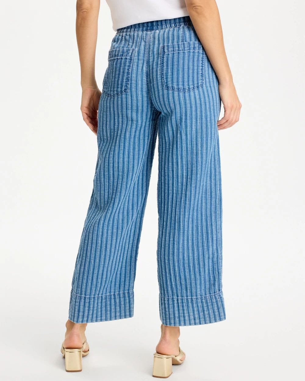 Lightweight Wide-Leg Stripe Cropped Jeans click to view larger image.