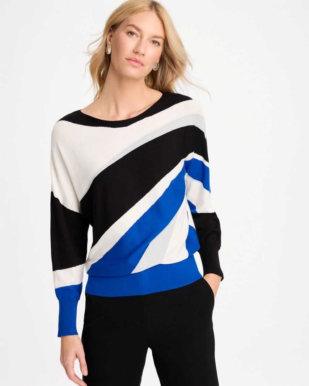 Intarsia Bateau Dolman Pullover Sweater