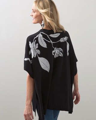 Embroidered Leaf Print Ruana