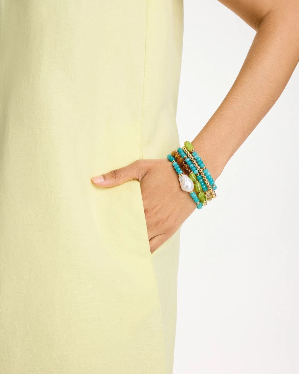 Multi-Colored Stretch Set of Five Beaded Bracelets click to view larger image.