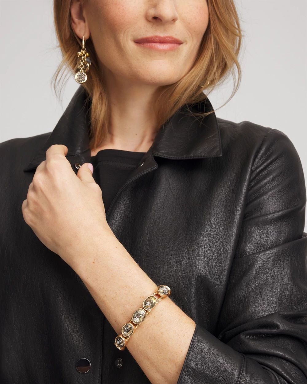 Large Faceted Gem Stretch Cuff Bracelet