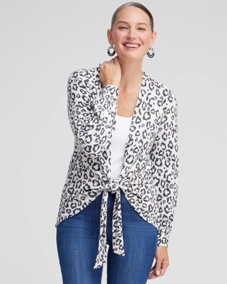 Leopard Tie Front Wrap Cardigan