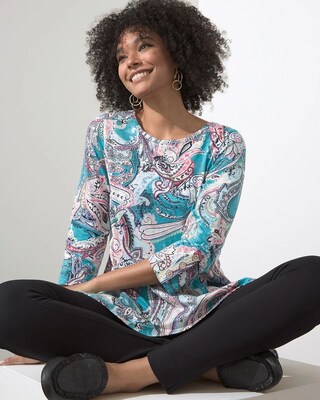 Scroll 3/4 Button Sleeve Slub Tunic