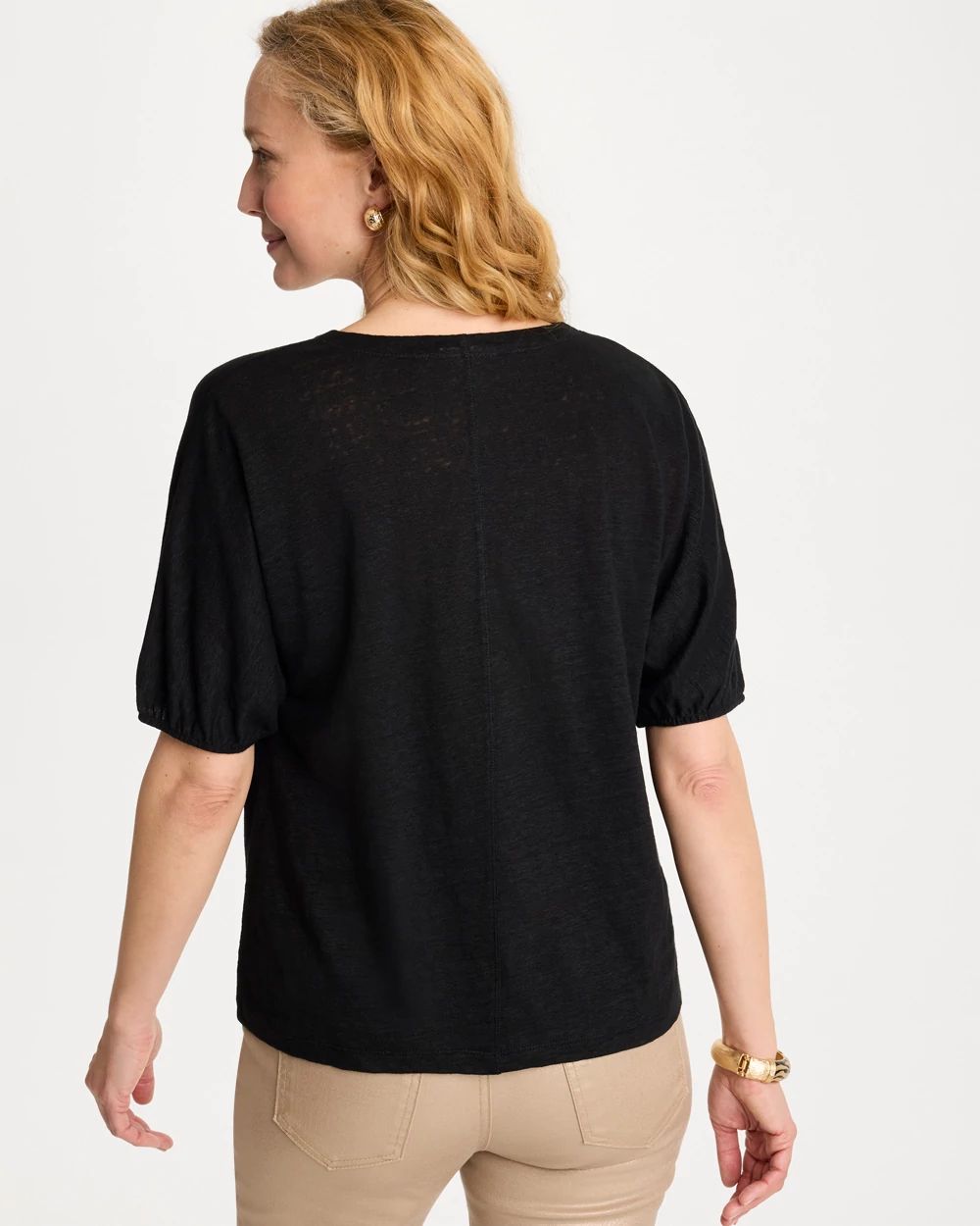 Linen Ruched V-Neck Tee click to view larger image.