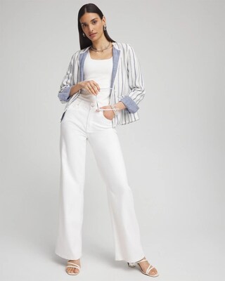 Stripe Linen Frayed Jacket click to view larger image.