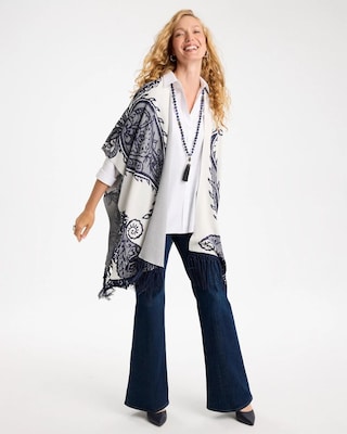 Long Knit Fringed Ruana click to view larger image.