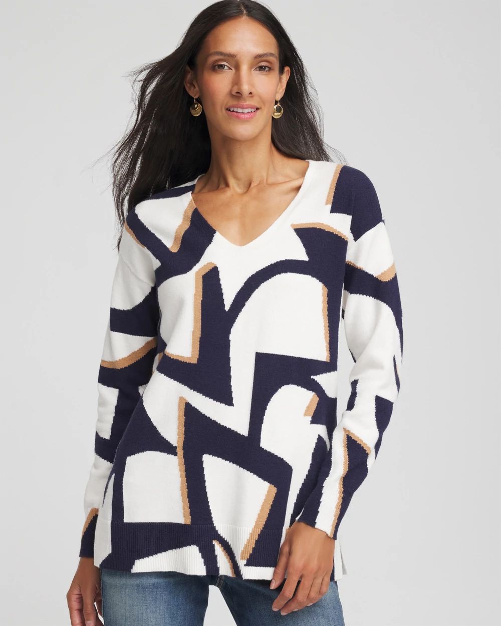 Geo Intarsia V-Neck Tunic