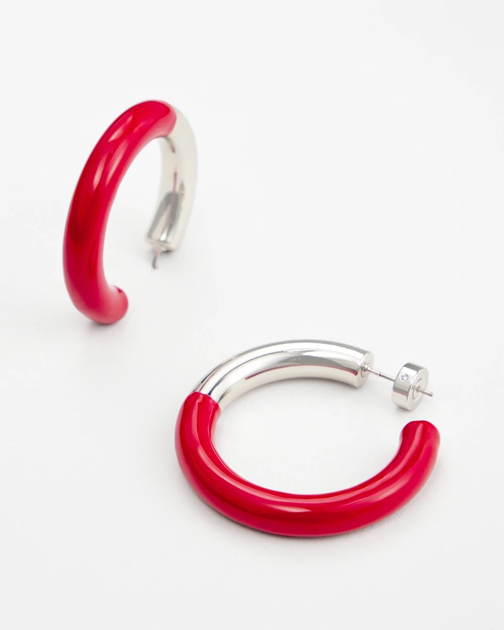 No Droop™ Red Coated Enamel Hoop Earrings