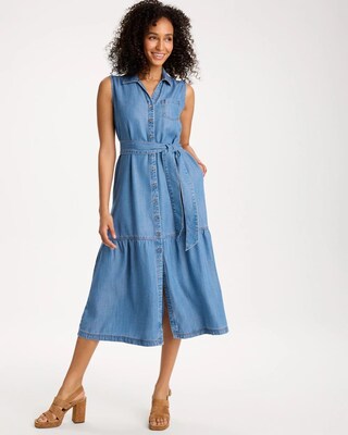 Twill Denim Belted Shirtdress