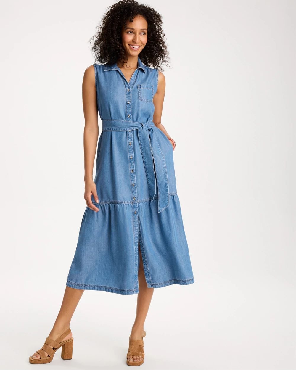 Twill Denim Belted Shirtdress