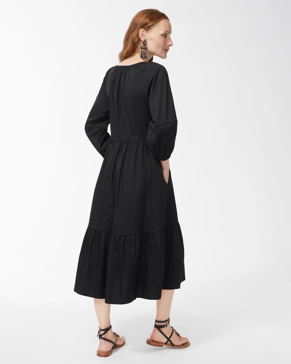 Poplin Balloon Sleeve Midi Dress