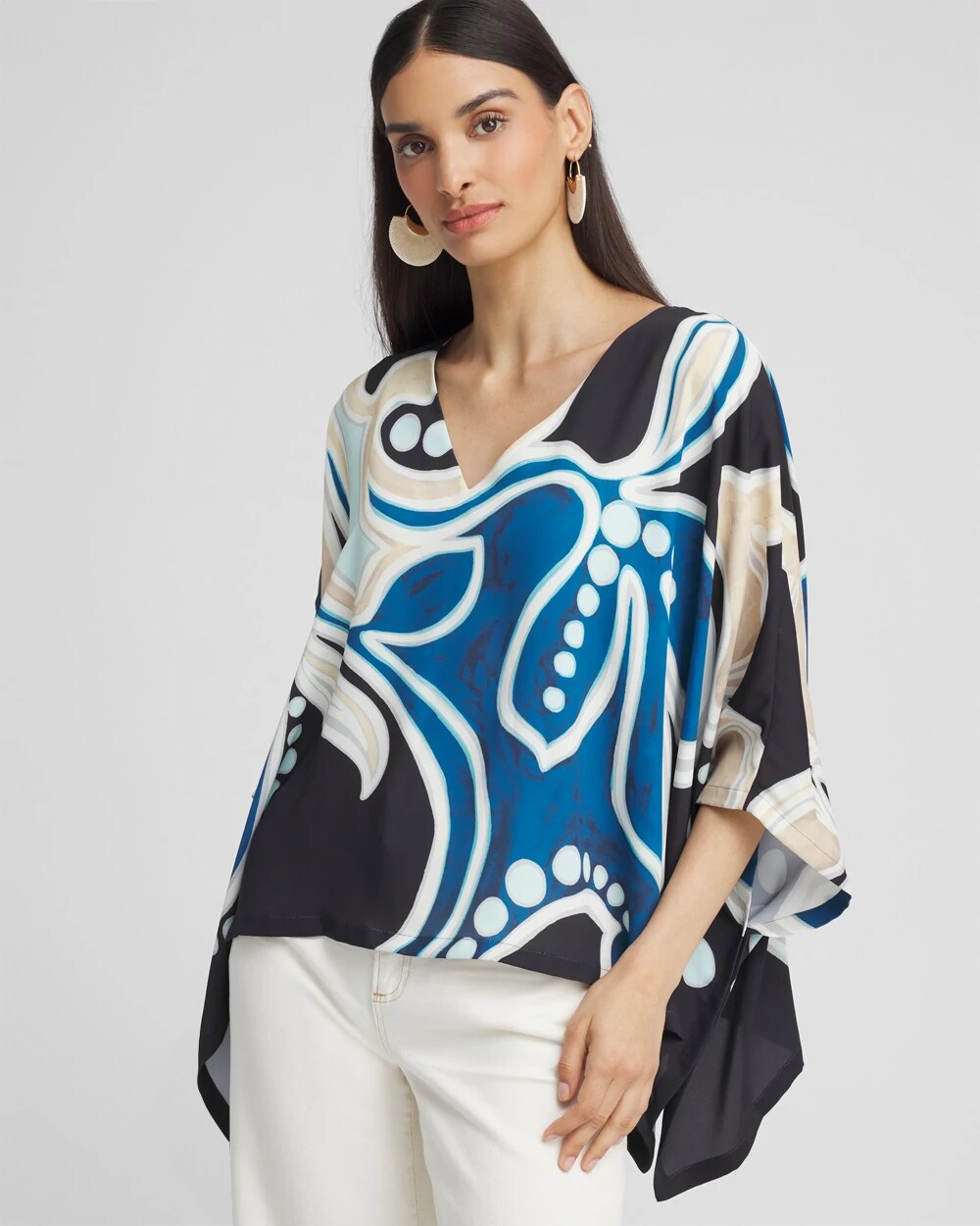 【CPGN STUDIO】24FW★ DTP Butterflower Long Sleeve Abstract Floral Poncho | Chico's