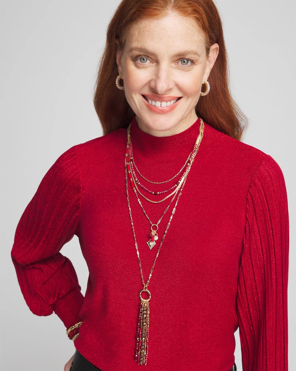 Red Convertible Multi Strand Necklace