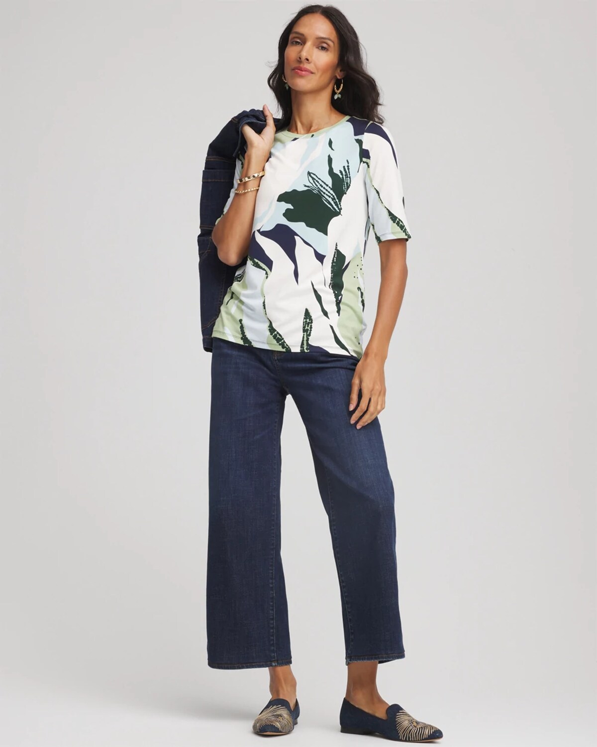 Chico's Touch Of Cool Elbow-sleeve Perfect Tee In Sage Meadow