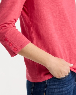 Cotton Slub 3/4 Sleeve Button Tee click to view larger image.
