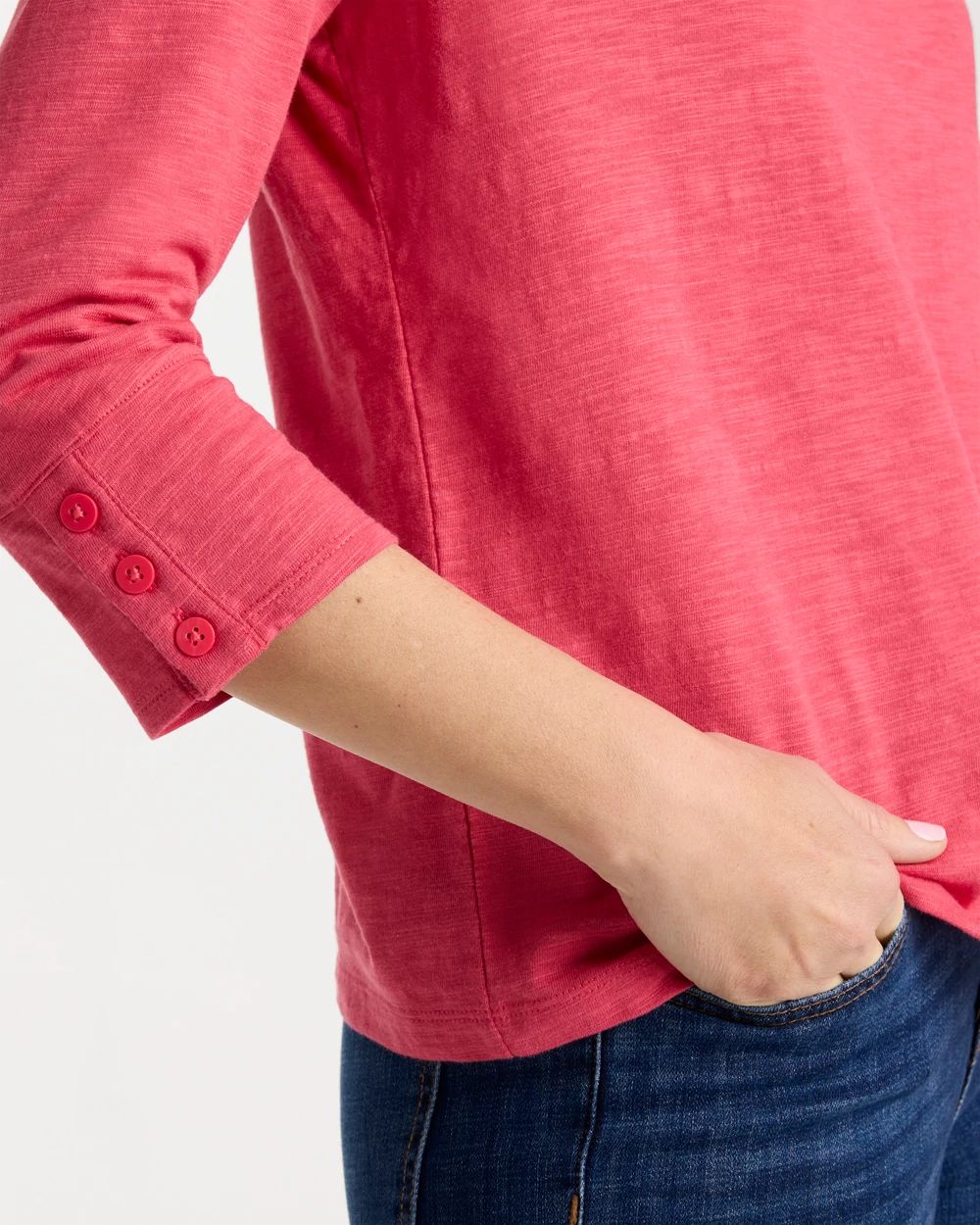 Cotton Slub 3/4 Sleeve Button Tee