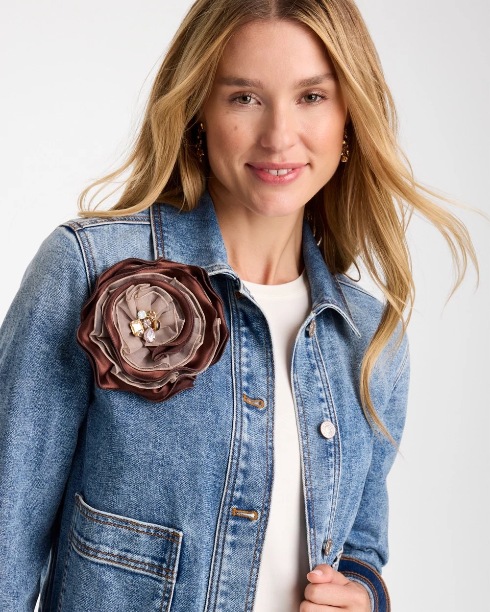 Neutral Bejeweled Flower Brooch