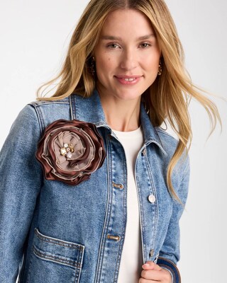 Neutral Bejeweled Flower Brooch click to view larger image.