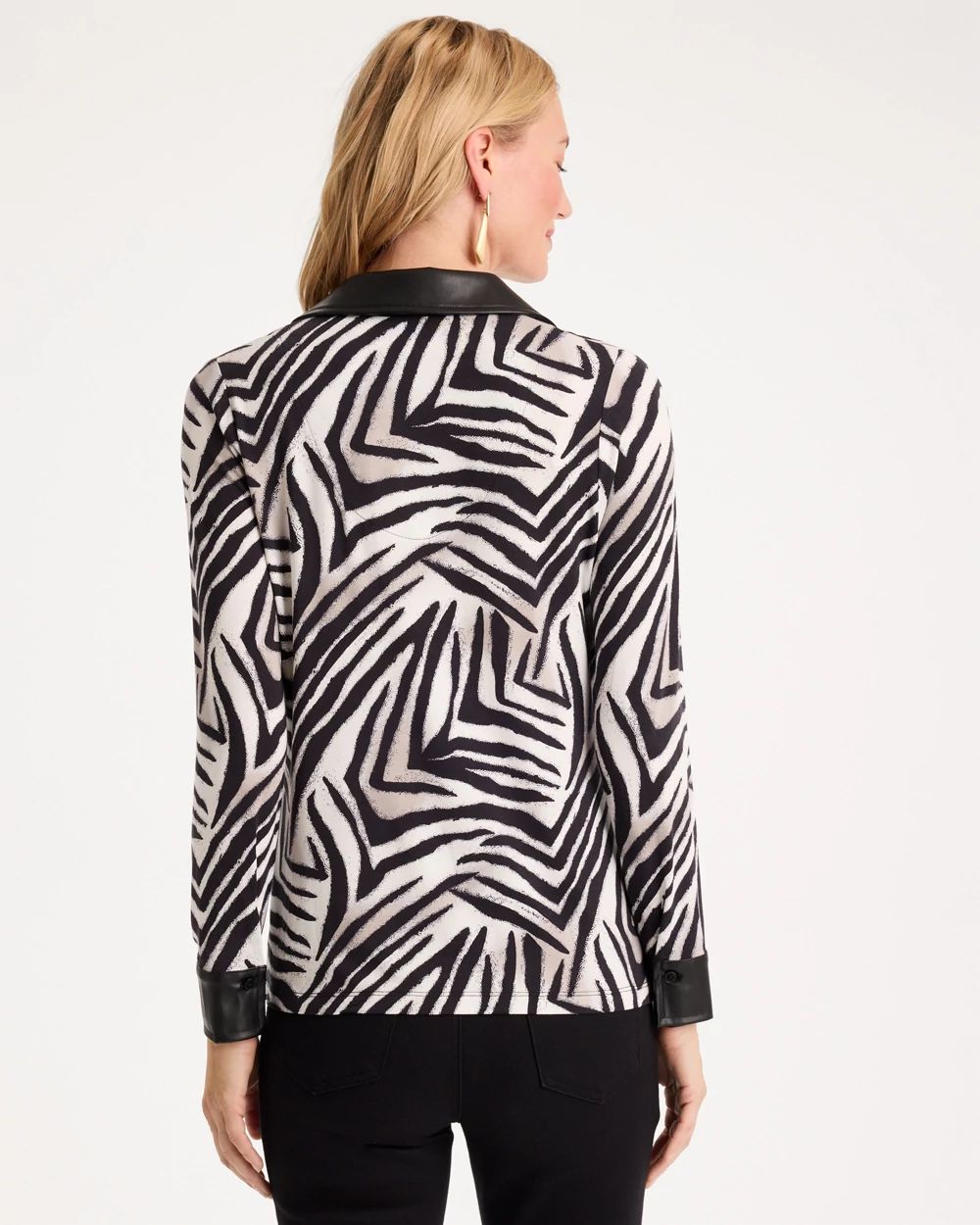 Zebra Animal Print Knit Leather-Trim Tee click to view larger image.