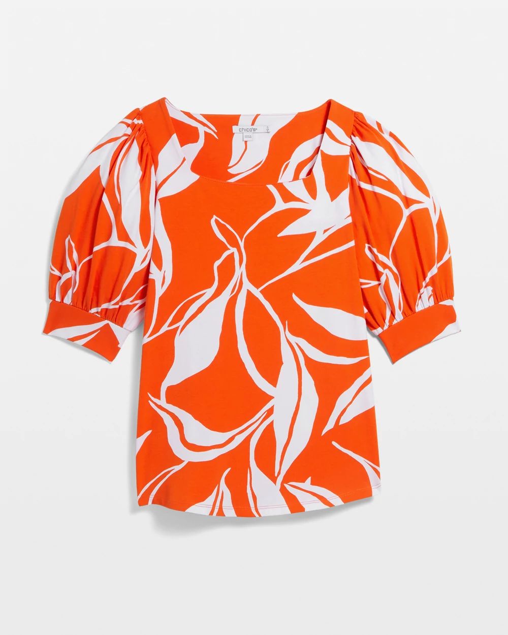 Leaf Print Square Neck Top
