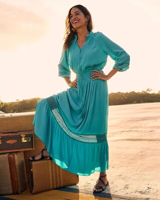 Crochet Detail Ruffle Maxi Dress