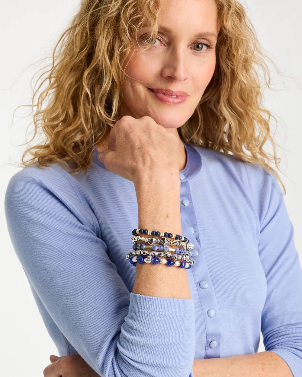 Stretch Set Of Five Genuine Stone Bracelets click to view larger image.
