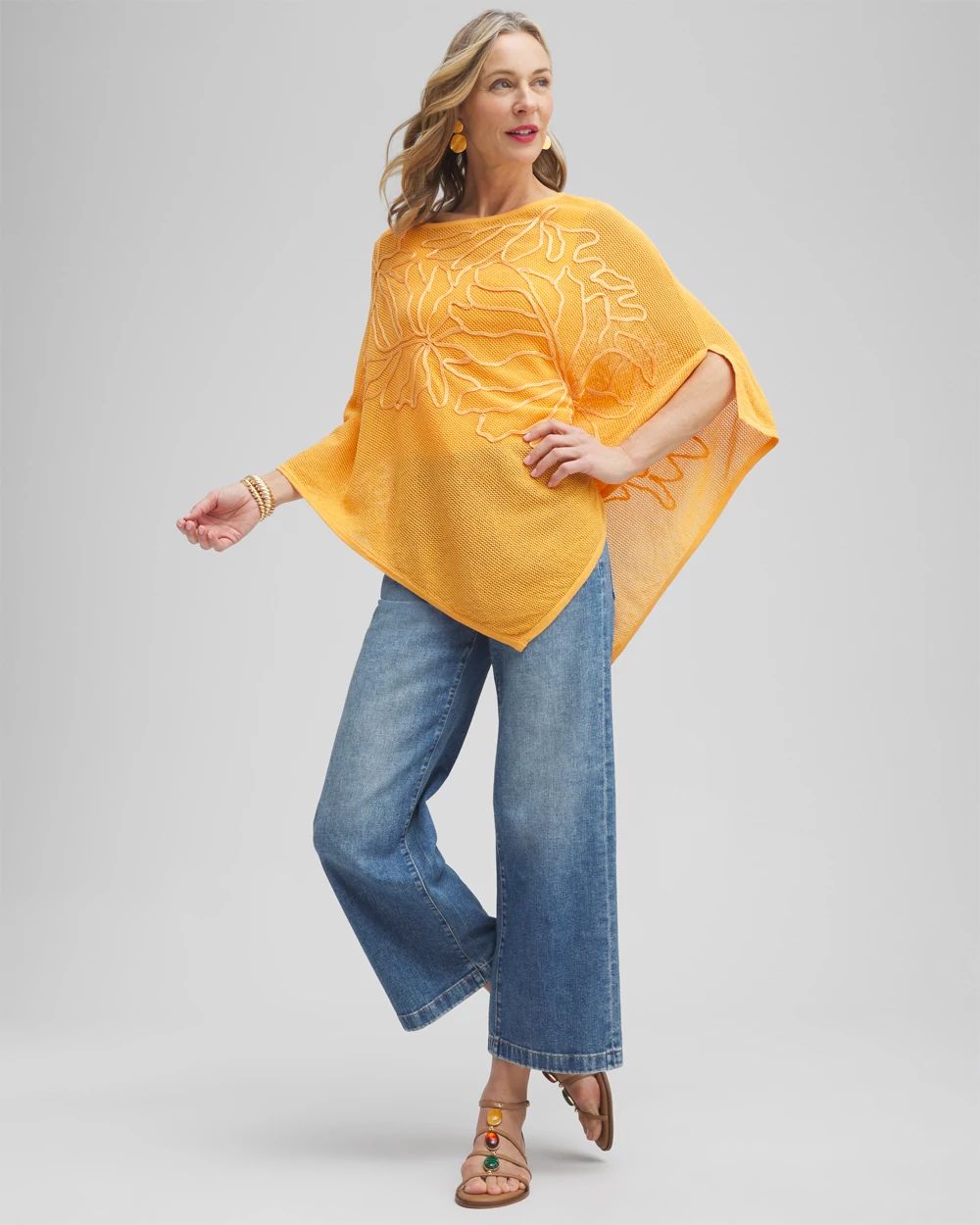 Embroidered Knit Triangle Poncho